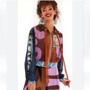 IPNG Ocean Washed Tiled Colorblock Hoodie Puff-Sleeve Illusion Full Zip Jacket